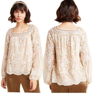 Bl^nk London,  Anthropologie Lace Embellished Boho Top, Size Medium EUC